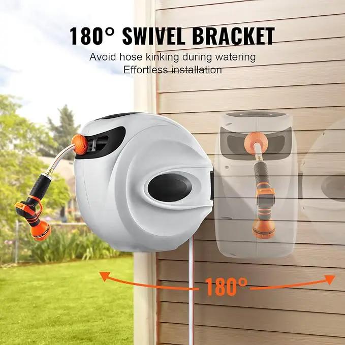 65' x 5/8" Retractable Hose Reel Wall-Mounted with 180° Swivel–Heavy-Duty Automatic Water Hose Storage for Garden,Yard,and Outdoor Use by GreenHaven Gardens