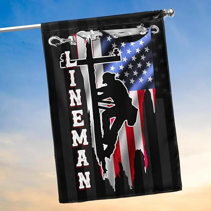 FLAGWIX American Flags - Lineman Flag MLH896F, House Flag (29.5" x 39.5") - Lineman Decorations, USA House Garden Flags Premium Polyester - Decorative Outdoor Flags by GreenHaven Gardens