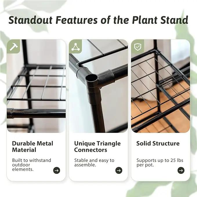 Plant Stand Indoor with Grow Lights Large Plant Shelf Plant Cabinet Hanging Plant Rack Metal Plant Holder for Multiple Plants for Living Room Patio Balcony Garden Black by GreenHaven Gardens