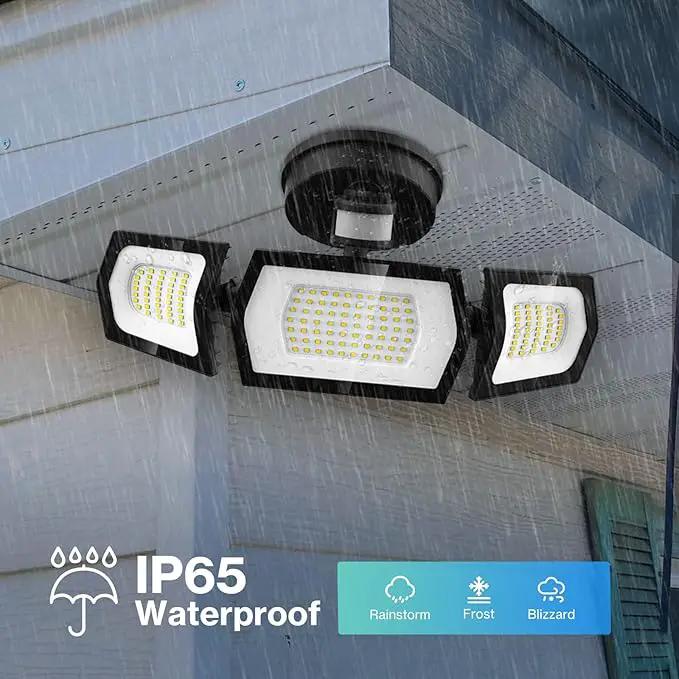 100W LED Flood Light Motion Sensor, 9000LM Motion Security Lights Outdoor, 3 Head Adjustable Floodlight, IP65 Waterproof Exterior Floodlights, 6500K Wall Light for Entryway, Yard, Garage by GreenHaven Gardens