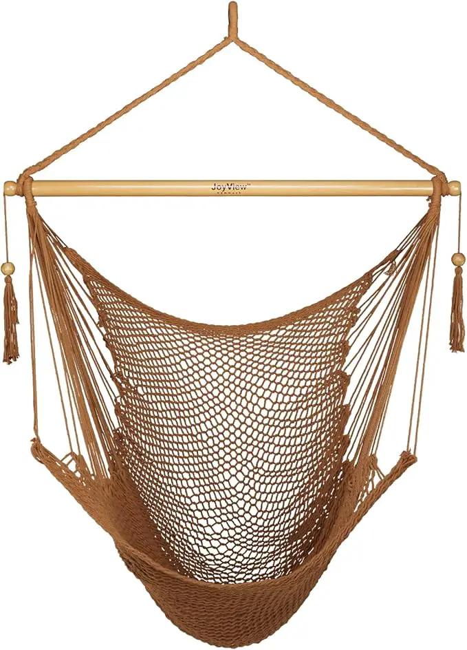 JoyView Hammock Chair with Spreader Bar Caribbean Hammock Swing Chair 300 LBS Weight Capacity XL Rope Hanging Chair for Outdoor Indoor Garden Yard - Brown by GreenHaven Gardens