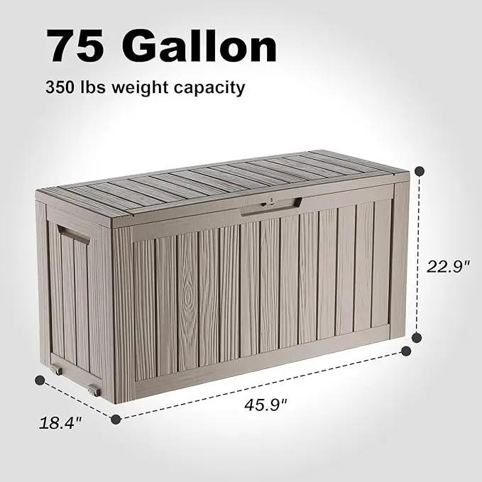 75 Gallon Resin Deck Box, Lockable Outdoor Storage Box for Patio Cushions Storage Furniture,Garden Tools, Pool Supplies, Weatherproof and UV Resistant (Grey) by GreenHaven Gardens