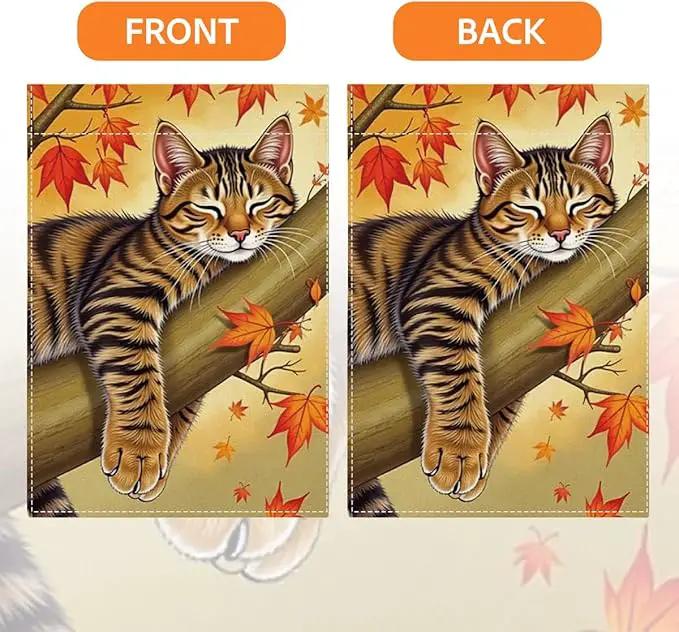 Fall Garden Flag Autumn Cat Garden Flag 12x18 inch Double Sided Fall Thanksgiving Maple Leaves Holiday Flags Decorations for Yard Outdoor Porch (Flay 1805) by GreenHaven Gardens