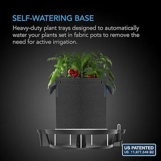 AC Infinity Self-Watering Fabric Pot Base, 4-Pack Auto-Irrigation Water Delivery System with Reservoir Meter, Elevated Plant Saucers for Use in Indoor Grow Tents, Greenhouses, and Outdoor Gardens by GreenHaven Gardens