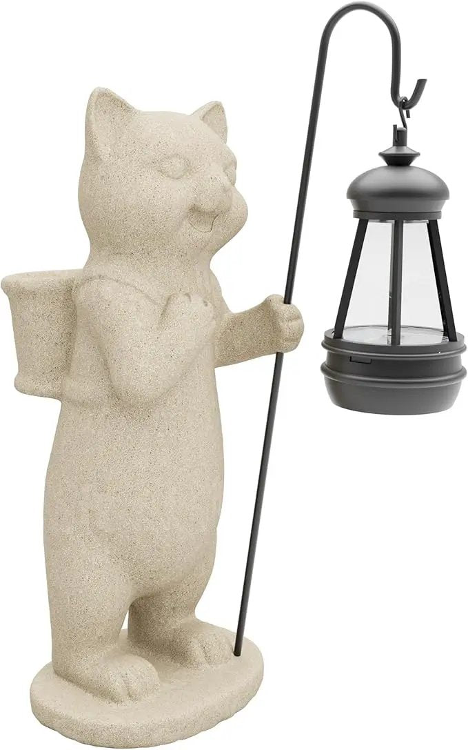 Solar Powered Garden Resin Statue Lights, 10 Inch Waterproof Outdoor Animal Cute Cat Figurine Lights, Suitable for Patios, Balconies, Lawns, Courtyards, Etc.(Basket) by GreenHaven Gardens
