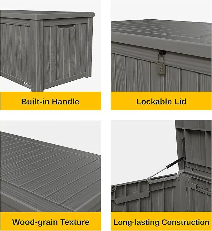 EAST OAK Outdoor Storage Box, 150 Gallon Deck Box, Large Resin Storage Bin for Patio Cushions, Gardening Tools, Lockable, Waterproof and UV Resistant, Grey by GreenHaven Gardens