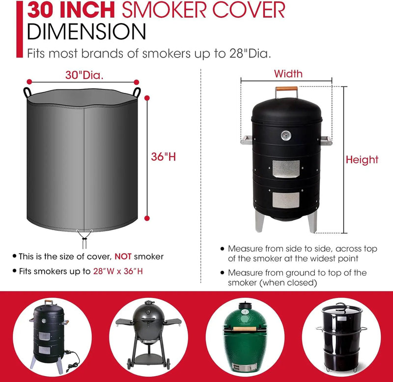Unicook Round Smoker Cover 30 Inch, Heavy Duty Waterproof Charcoal Kettle BBQ Grill Cover, Fade Resistant Barrel Protector, Fits Weber Char-Griller Akorn Kamado and More, 30" Dia x 36" H by GreenHaven Gardens
