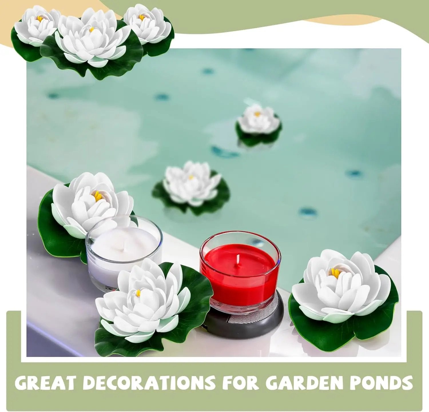 Yunlly 24 Pcs Floating Foam Lotus Flower with Water Lily Pads Artificial Floating Pool Flowers Lifelike Pond Accessories Floating Pool Decorations for Home, Garden Aquarium Party Wedding Decor, White by GreenHaven Gardens
