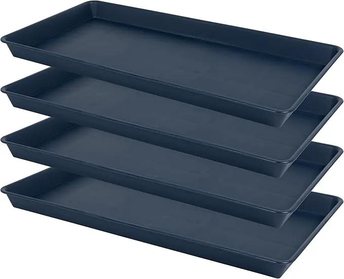 4 Pack Plant Saucer Tray Rectangular, Plant Growing Nursery Trays, Heavy Sturdy Seed Starting Trays, Plant Starter Trays for Indoors No Holes, Seed Starter Growing Tray (17.5"x10.6", Blue) by GreenHaven Gardens