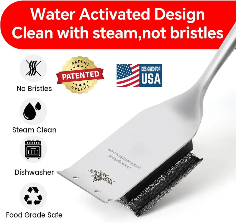 Grill Brush Bristle Free,Unique Steel Fibers Pad [Safe & Efficient] Perfect for Any Grill/Flat Tops Griddles - with 1 Replaceable Cleaning Head - Safe Grill Brush for Outdoor Grill by GreenHaven Gardens