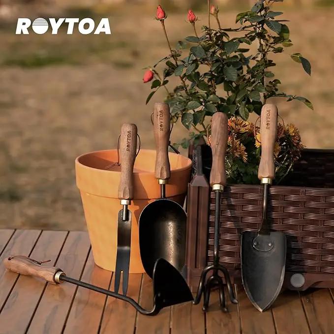 Garden Tool Set,5Pcs Gardening Tools,Stainless Steel Heavy Duty Hand Cultivator, Hoes，Shovel, Trowel and Weeder with Ergonomics Walnut Handle，Gardening Gifts for Women by GreenHaven Gardens