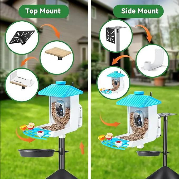 Smart Bird Feeder Pole with Squirrel Baffle & Bath-Heavy Duty Adjustable 3-6.6ft Universal Stand Mount for Backyard&Outdoor Bird Houses/Cameras (80'Pole-Baffle-Bath) by GreenHaven Gardens