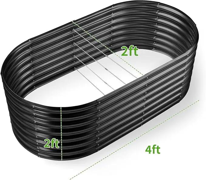 Land Guard 24“ Tall Galvanized Raised Garden Bed Kit, Galvanized Planter Garden Boxes Outdoor, Oval Large Metal Raised Garden Bed for Vegetables (Dark Gray, 4×2×2ft) by GreenHaven Gardens
