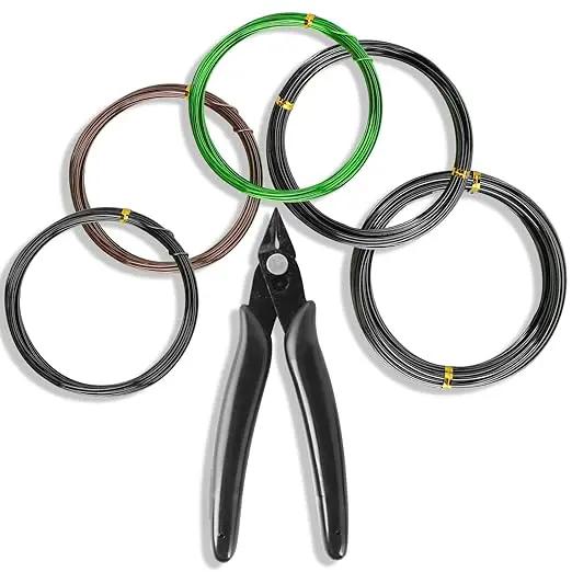 Sanlykate Bonsai Wire Tool Kit with Cutter, 5 Roll Tree Training Wires 164 Feet Total, 1.0mm, 1.5mm, 2.0mm Anodized Aluminum Wire Set, Hold Plant Branches Trunks (Black, Green, Brown) by GreenHaven Gardens