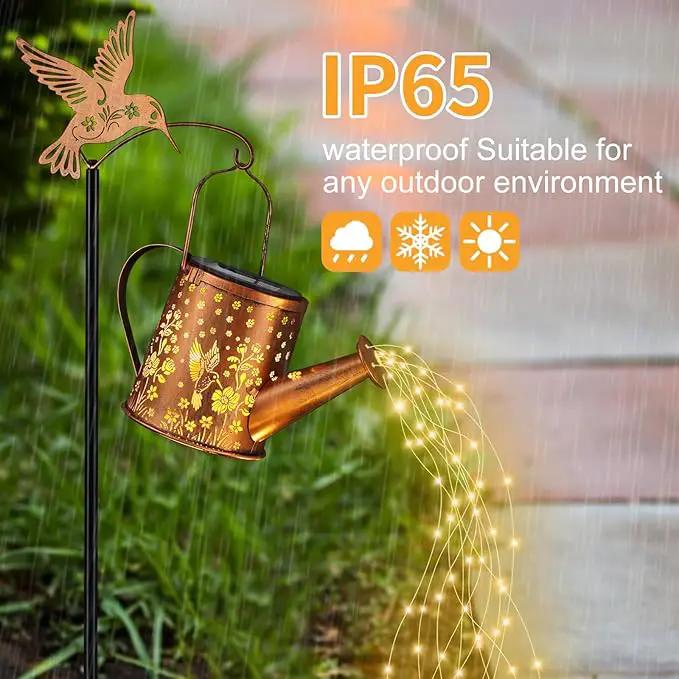 Outdoor Hanging Solar Lantern Waterproof Set Outside Metal Sprinkler Openwork Hummingbird Landscape Lights for Garden Yard Patio Pathway Decor Birthday Gifts for Women Mom Grandma -with Floor Pole by GreenHaven Gardens