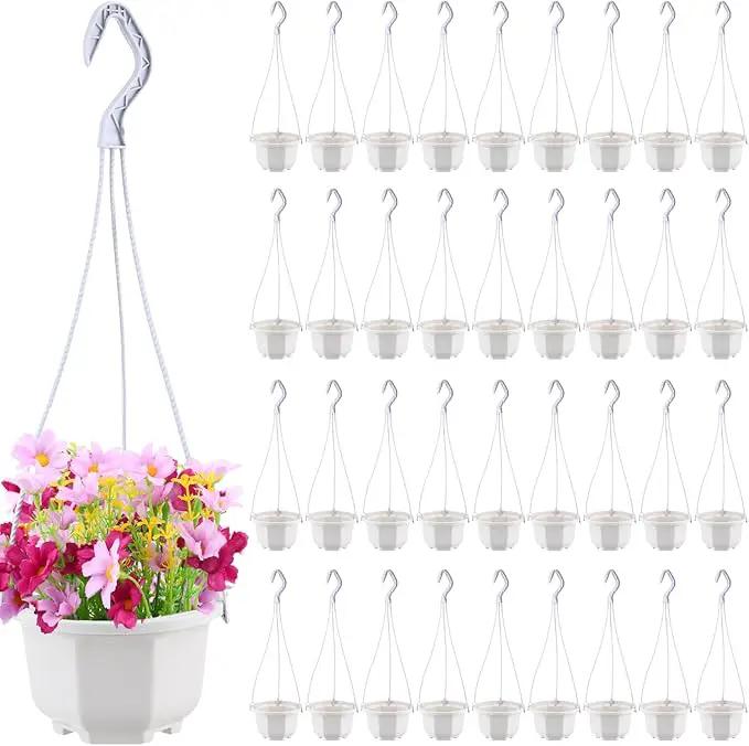 Roshtia 24 Pcs Hanging Plastic Planter Pot with Hook Flower Pots Baskets Hanging Nursery Planter Holder for Outdoor Indoor Plant Garden (Ceramic White,5 Inch) by GreenHaven Gardens