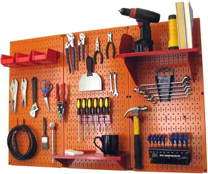 Wall Control Pegboard Organizer 4 ft. Metal Pegboard Standard Tool Storage Kit with Orange Toolboard and Red Accessories by GreenHaven Gardens