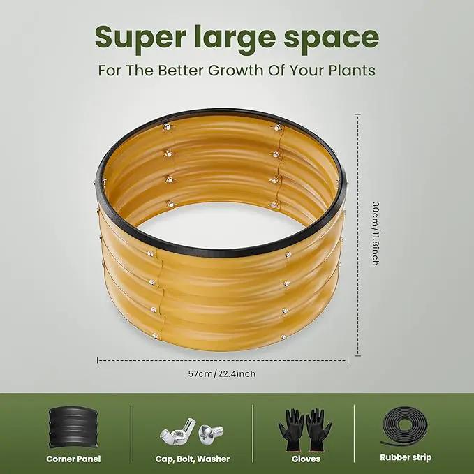 ZXZYHFTY Round Galvanized Raised Garden Bed kit,Yellow Outdoor Garden Raised Planter Box, Round Large Metal Raised Garden Beds for Vegetable 2 * 2 * 1ft 2 Pcs by GreenHaven Gardens