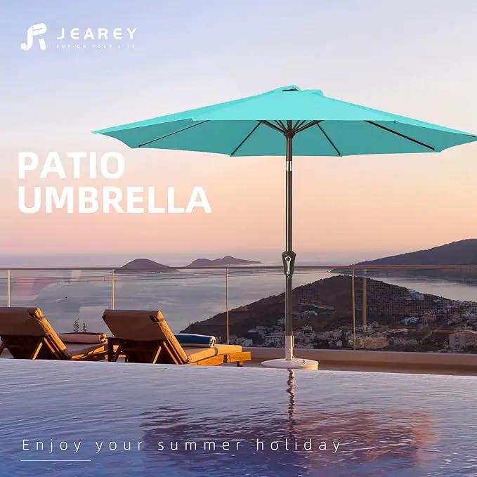 JEAREY 10FT Outdoor Patio Umbrella Outdoor Table Umbrella with Push Button Tilt and Crank, Market Umbrella 8 Sturdy Ribs UV Protection Waterproof for Pool, Garden (Turquoise) by GreenHaven Gardens