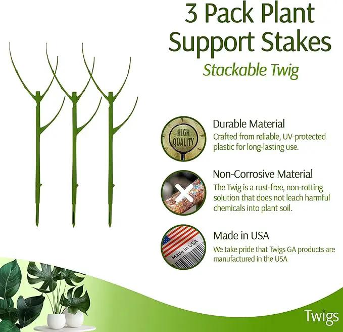 Stackable Plant Support Stakes, Stem Holder Structure for Indoor & Outdoor, Garden Accessories for Climbing & Potted Plants, Trellis Alternative - Peony (Light Green), 3 Pack, 17" L by GreenHaven Gardens