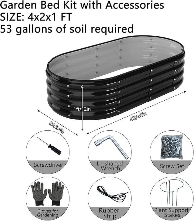 Galvanized Metal Planter Raised Garden Bed Kit for Gardening Outdoor，4x2x1ft 2 Planter Grow Garden Box Raised Flower Bed，Long Vegetable Clearance Herb Raised Garden Beds for Gardening Black by GreenHaven Gardens