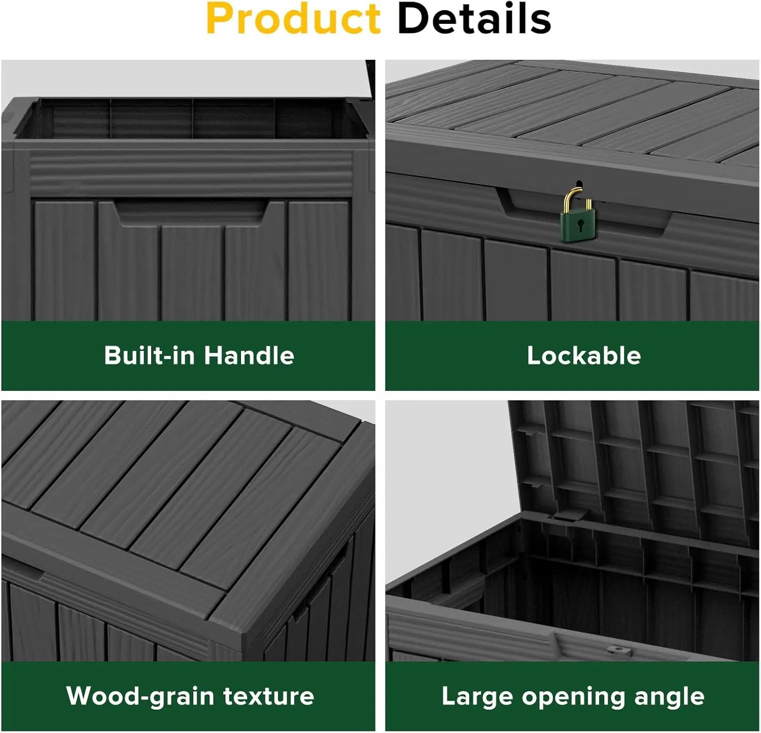 45 Gallon Waterproof Large Resin Deck Box Indoor/Outdoor Lockable Storage Container and Seating for Garden, Pool, and Patio (45 Gallon, Black) by GreenHaven Gardens