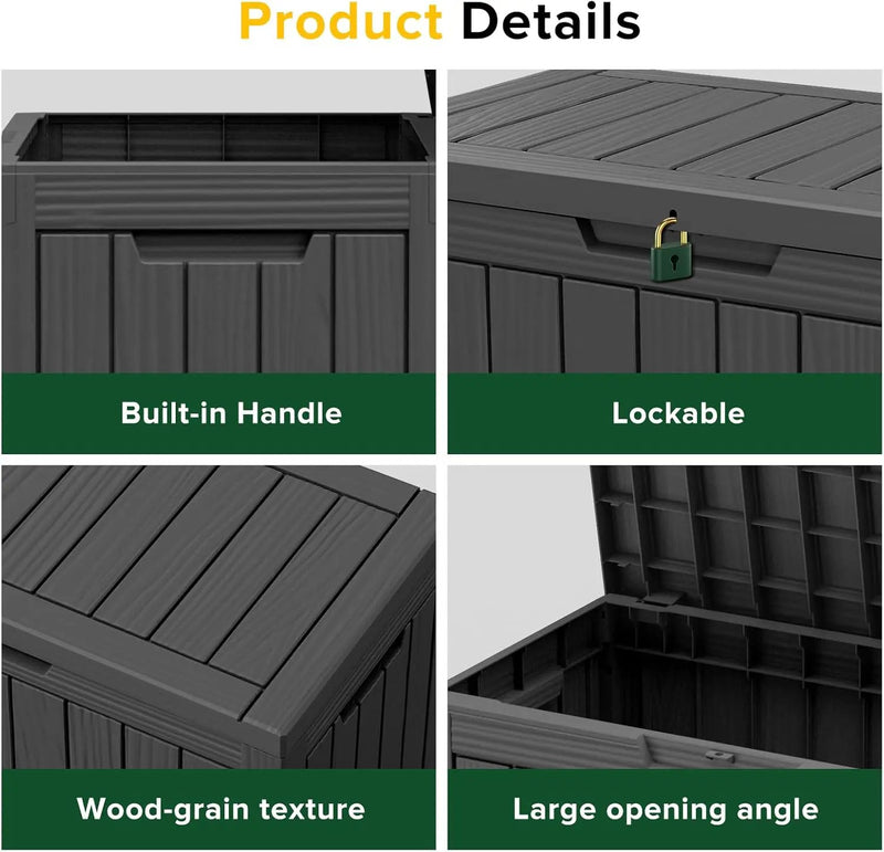 45 Gallon Waterproof Deck Box, Lockable Resin Storage Box for Patio Furniture Cushions, Garden Tools & Outdoor Delivery - Black, Easy Assembly, Multipurpose Patio Seat Bench by GreenHaven Gardens