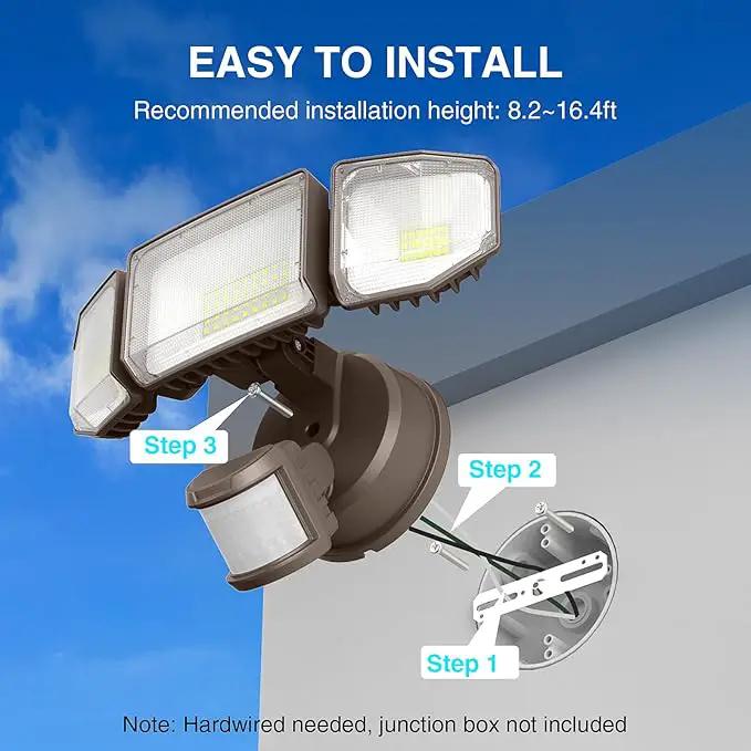 85W LED Security Lights Motion Sensor Light Outdoor, 8500LM Dusk to Dawn, IP65 Waterproof, 6500K, 3 Head Motion Detected Flood Light, Floodlight for Outside, Garage, Yard, Porch (Brown) by GreenHaven Gardens
