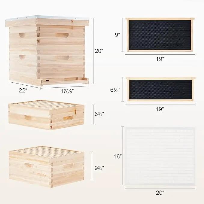 CREWORKS Bee Hive Boxes 10 Frame Langstroth Beehive, Bee Keeping Starter Kit Includes 1 Super Bee Box & 1 Bee Brood Box with Beehive Frames and Foundation, 2 Layers Complete Bee Hive Kit by GreenHaven Gardens