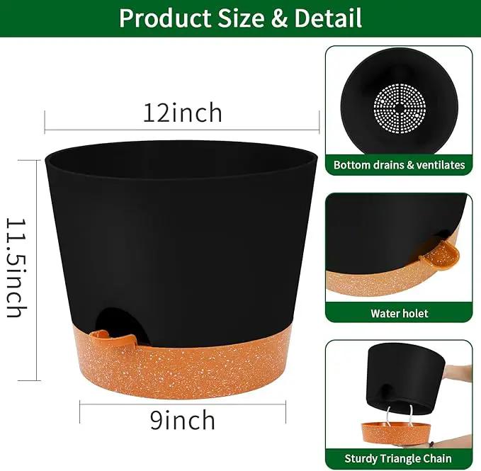 GARDIFE 12 inch Plant Pots, planters, Self Watering Pots, Large Plastic Flower pots with Deep Reservior and High Drainage Holes for Indoor Outdoor Plants and Flowers, Black by GreenHaven Gardens