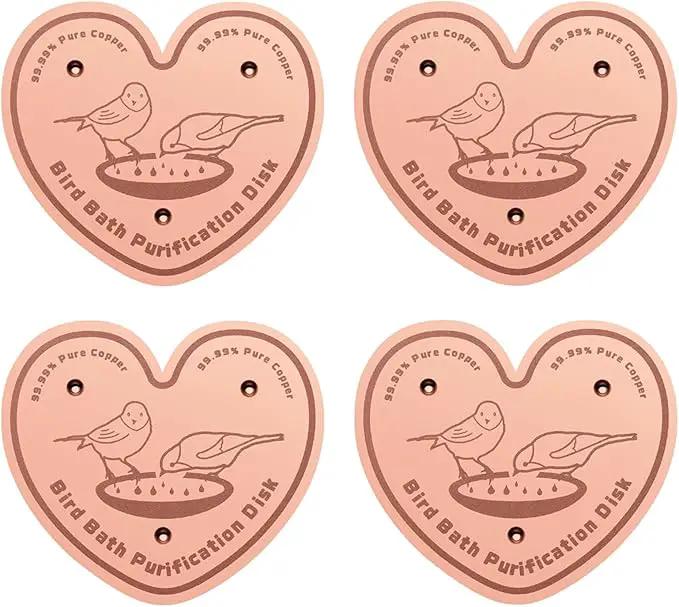 4-Pack 99.99% Pure Copper Bird Bath Purification Disk,Copper Disc with Stable Triple-Point Support,Fits All Outdoor Bird Baths(Heart-Shaped) by GreenHaven Gardens