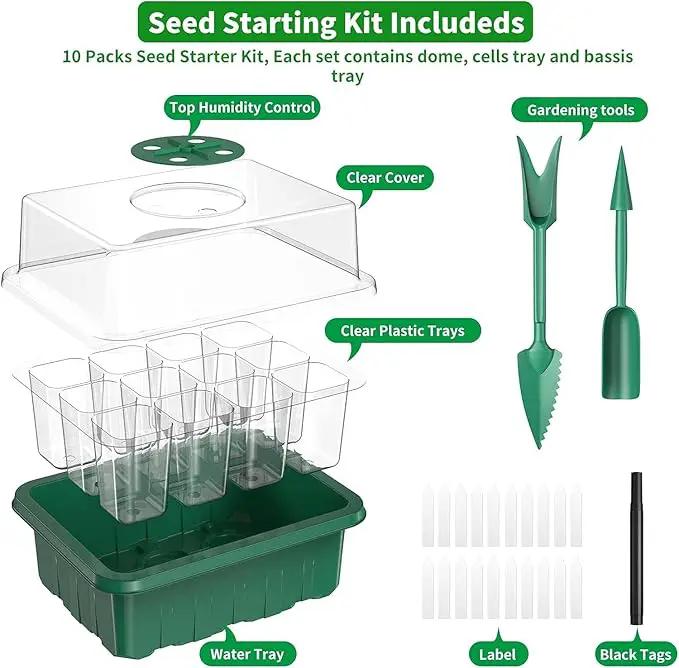 120 Cells Reusable Seed Starter Tray, 10 Pack Seedling Starter Kit for Greenhouse Propagator Station Planting Growing (Green) by GreenHaven Gardens