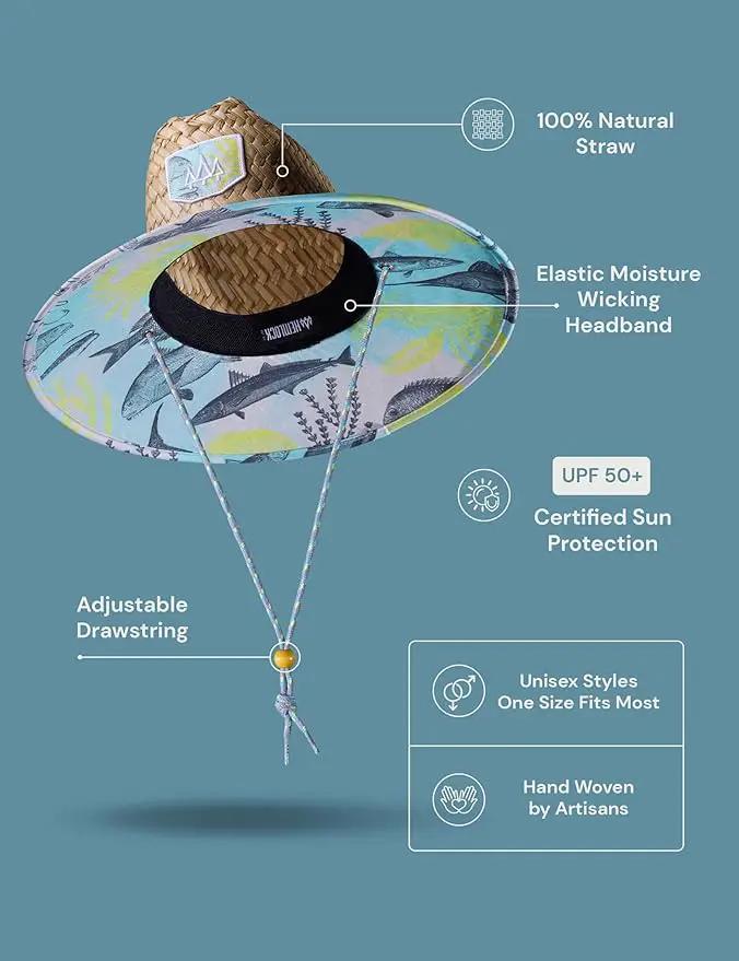 Straw Hat for Men & Women | Lifeguard Hat, Beach Hat & Sun Hat | UPF 50+ Wide Brim for Sun Protection | One Size | Hemlock by GreenHaven Gardens