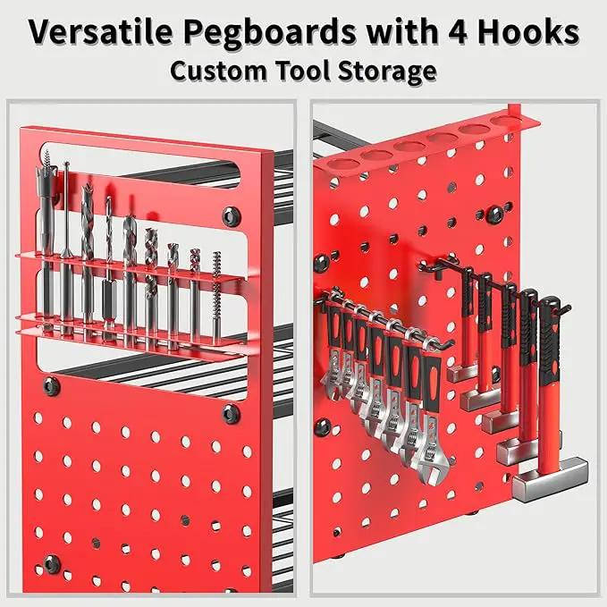 Power Tool Organizer Wall Mount with 12 Drills Holder, 49" Heavy Duty 4-Tier Power Tool Storage Rack, DIY Pegboard Side Panels,4 Long Hooks, Garage Metal Tool Shelf for Battery,Drills by GreenHaven Gardens