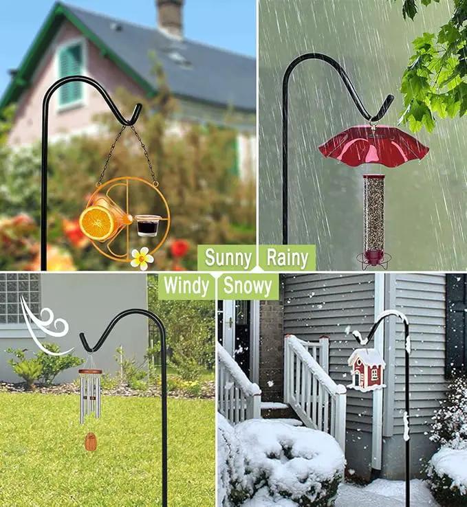 Garbuildman 92 Inch Tall Shepherd Hooks with 5-Forked Base, Adjustable Heavy Duty Bird Feeder Pole Stand Hanger for Outdoor, Shiny Black, 2 Pack by GreenHaven Gardens