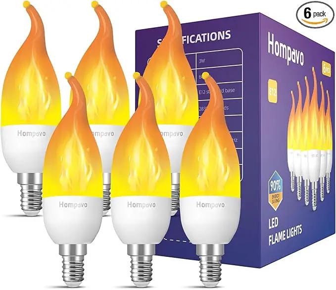 Hompavo 【Upgraded】 LED Flame Light Bulbs, 3 Modes Flickering Light Bulbs, E12 Chandelier Base Candle Fire Light Bulb for Halloween Christmas Party Porch Indoor & Outdoor Home Decoration - 6 Pack by GreenHaven Gardens