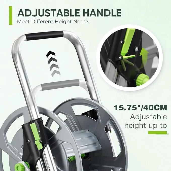 Garden Hose Reel Cart, Holds 75-150 Feet of 5/8-Inch Hose, Portable Hose Reel Cart With Wheels,Adjustable Handrail, Quick Hose Connector by GreenHaven Gardens