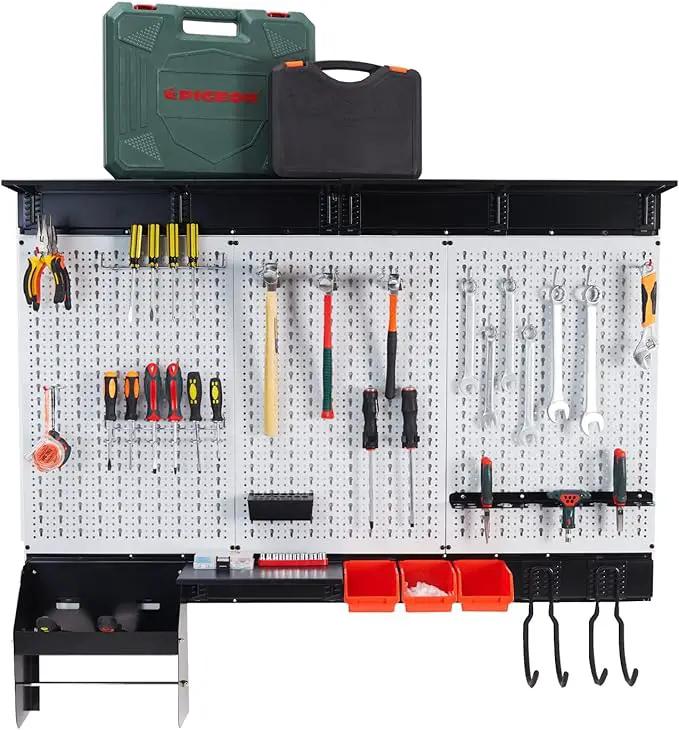 Ultrawall Peboard Storage Organizer, 48x36 inch Pegboard Wall Organizer, Metal Garage Peg Board with Toolboard, Utility Hooks, Overhead Shelf, 105pcs by GreenHaven Gardens