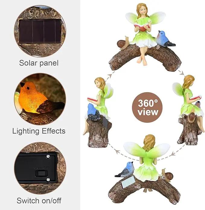 Garden Flower Fairy Statue Decor-Solar Outdoor Fairy Statues-Garden Fairy Outdoor Snail,Bird Figurines Decoration for Outside Patio Lawn Yard,Fairies Ornaments Gifts,Tall 8.4 Inches by GreenHaven Gardens