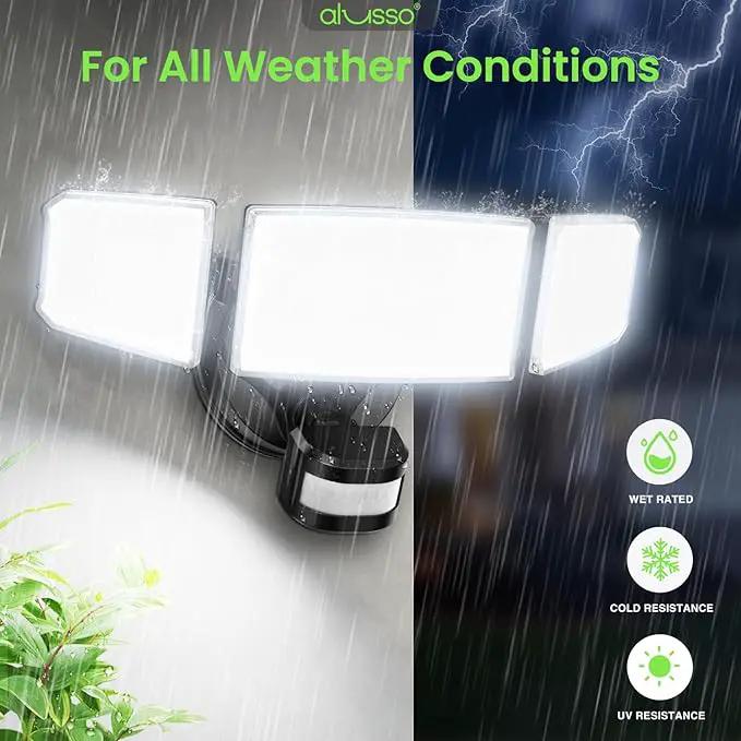 ALUSSO® LED Security Lights Motion Sensor, 60W 6000LM 3 Modes Flood Lights Outdoor Motion Sensor, 3CCT 3 Heads Outdoor Security Light Wet Location Use for House Garage Yard Walkway Black by GreenHaven Gardens