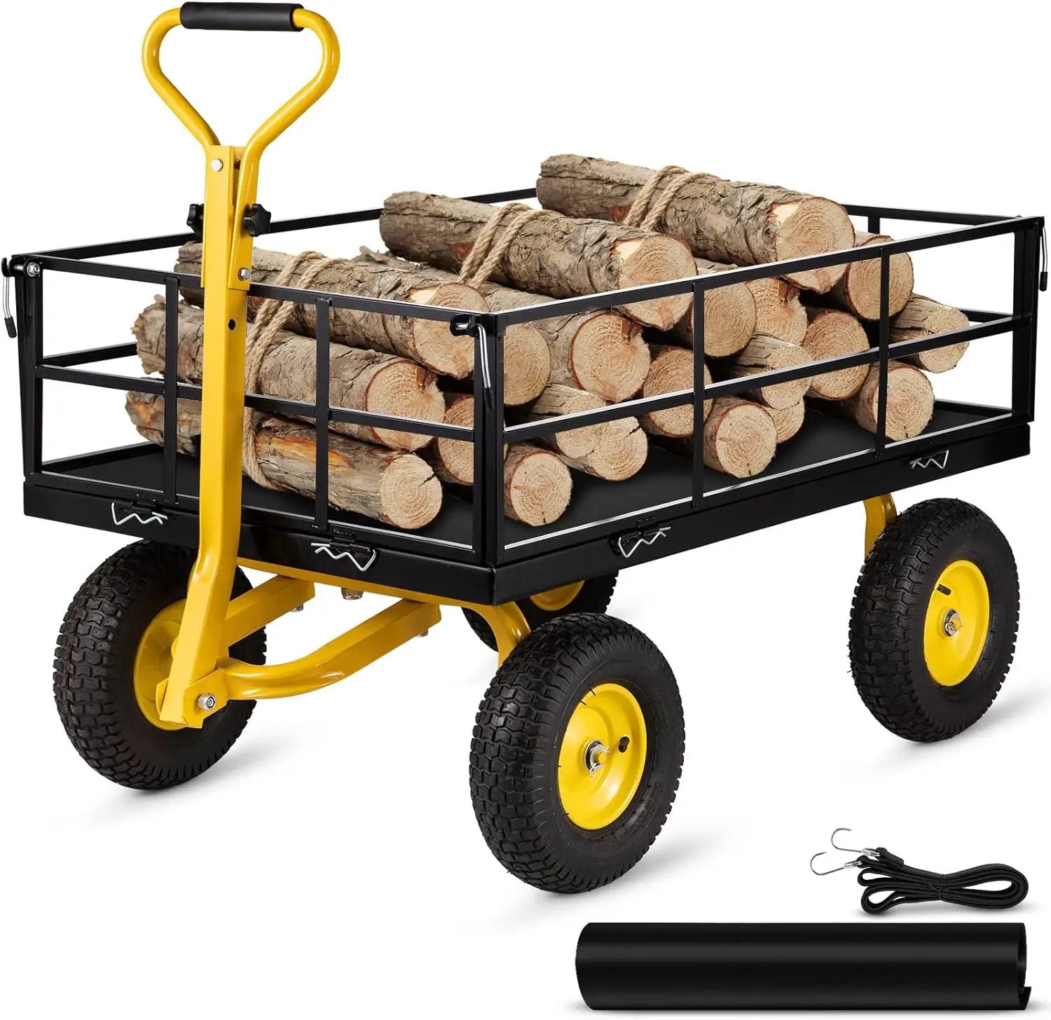 VEVOR Steel Garden Cart, Heavy Duty 1200 lbs Capacity, with Removable Mesh Sides to Convert into Flatbed, Utility Metal Wagon with 2-in-1 Handle and 13 in Tires, Perfect for Garden, Farm, Yard by GreenHaven Gardens