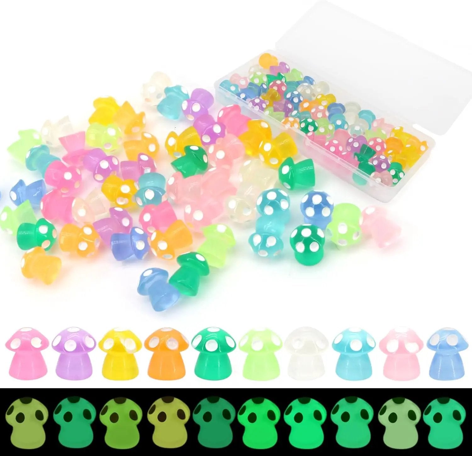50Pcs Luminous Mini Mushrooms, Small Fairy Garden Mushrooms, Tiny Mushrooms Figurines for DIY Craft Micro Landscaping Decoration by GreenHaven Gardens