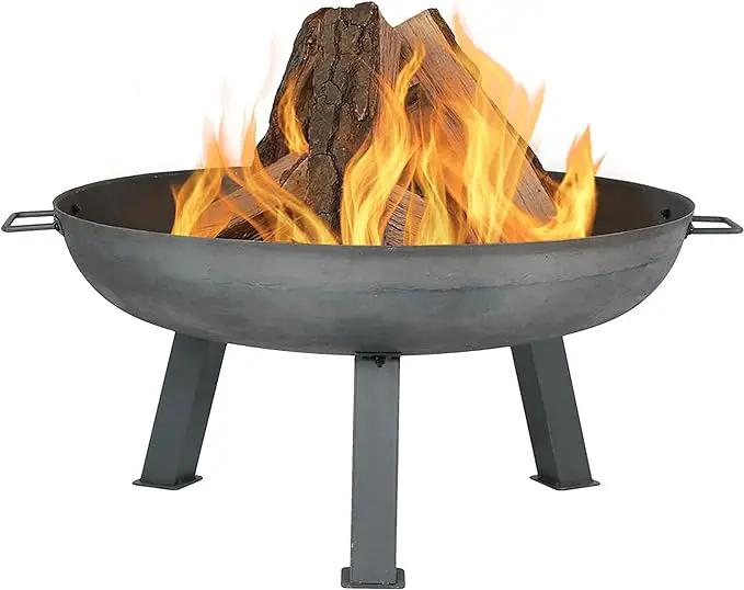 Sunnydaze 30-Inch Cast Iron Heavy-Duty Fire Pit for Outside - Wood-Burning Outdoor Fire Pit Bowl with Handles - Steel Finish by GreenHaven Gardens