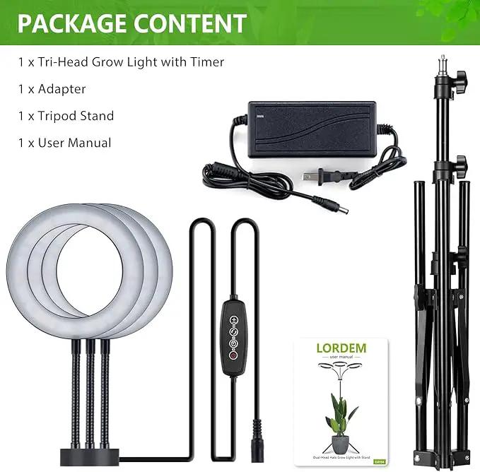 LORDEM Grow Light for Indoor Plants, 7.9" Diameter Tri-Head Plant Light for Plants Growing, Full Spectrum Growth Lamp with Auto Timer 3/6/12H, 4 Dimmable Levels, 3 Lighting Modes, Adjustable Stand by GreenHaven Gardens