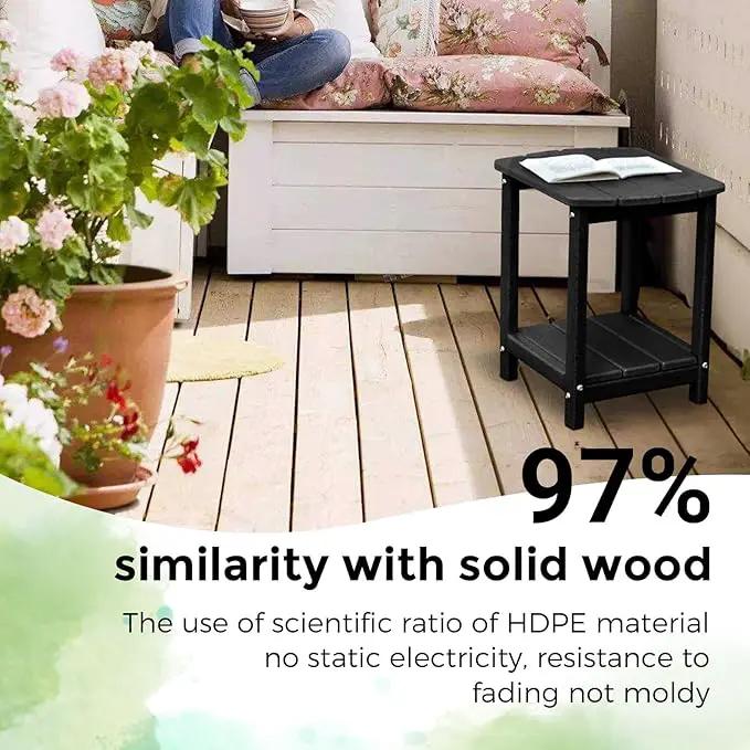 Adirondack Square Outdoor Side Table,2-Tier Storage Patio Side Table, HDPE End Tables for Backyard Pool Porch Garden Lawn(Black) by GreenHaven Gardens