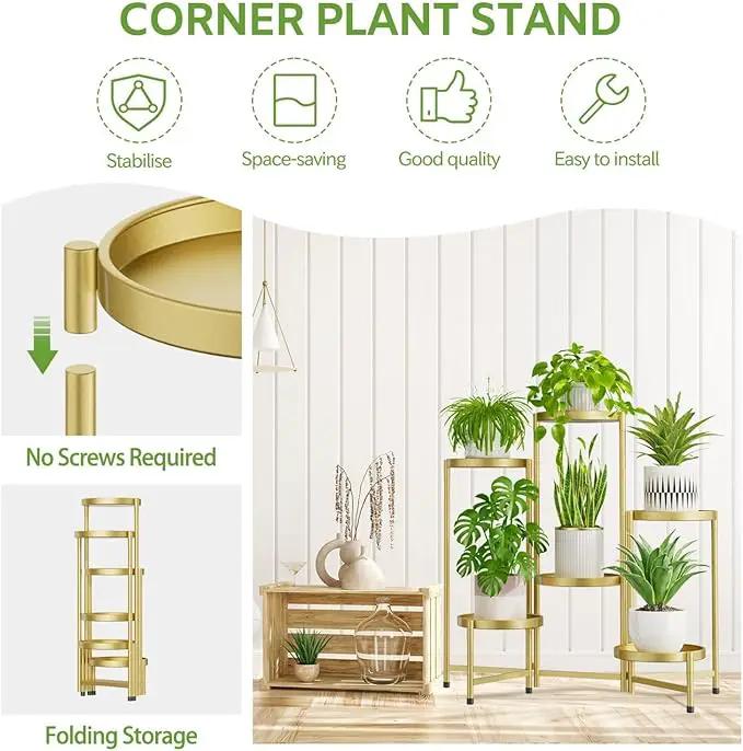 iDavosic.ly 6 Tier Large Plant Stand Indoor, 10 Inch Wide Tall Corner Metal Plant Stands Outdoor for Multiple Plants, Folding Tiered Flower Display Holder Rack Shelf, Gold by GreenHaven Gardens