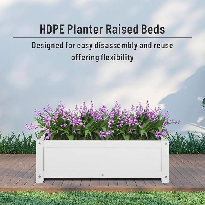 HDPE Raised Planter Box Outdoor,Rot-Resistant and Non-Cracking,Raised Beds for Gardening 29.5 * 14.4 * 9.8 in for Yard,Lawn,Outdoor Planter Boxes Rectangle with Drainage Holes White by GreenHaven Gardens