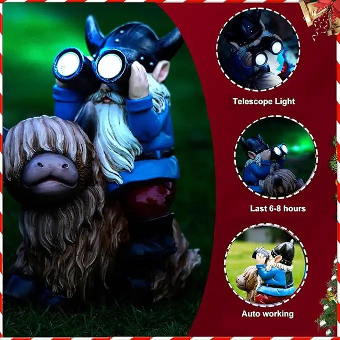 Garden Gnome Statues Resin Gnome Sitting on Highland Cow Solar Lights Outdoor Telescope Gnome Gifts for Yard, Patio Decor Gift(Cow Gnome) by GreenHaven Gardens