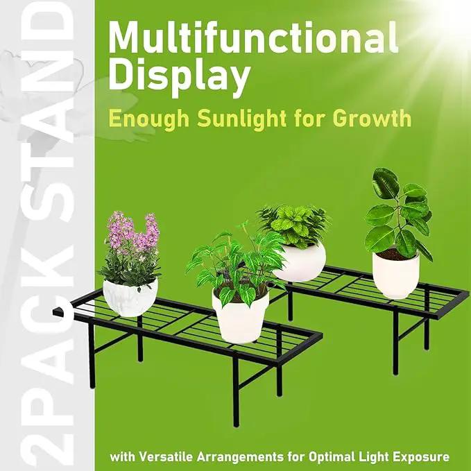 2 Pack Black Metal Plant Stands, Versatile for Indoors & Outdoors, Ideal Multi-Plant Display Rack for Windowsills, Patios, & Balconies by GreenHaven Gardens