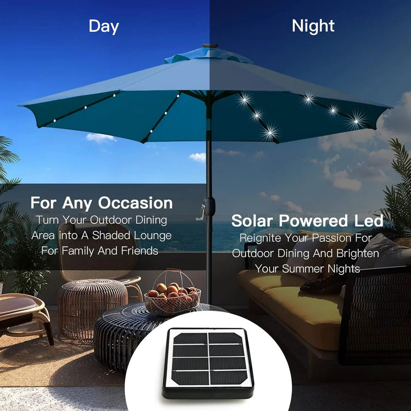 Sunnyglade 9' Solar LED Lighted Umbrella with 8 Ribs Adjustment and Crank Lift System for Patio(Blue) by GreenHaven Gardens